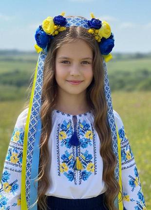 Обруч віночок чільце жовто -блакитне зі стрічками