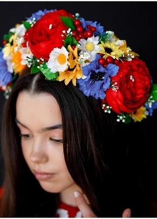 Обруч веночек большой украинский сине-жолтый