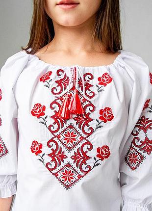 Вишиванка для дівчинки марічка біла з червоним 134