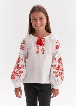 Вишиванка для дівчинки вишивка червона пташки 128