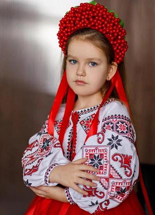 Вишиванка для дівчинки святкова біло-червона 140