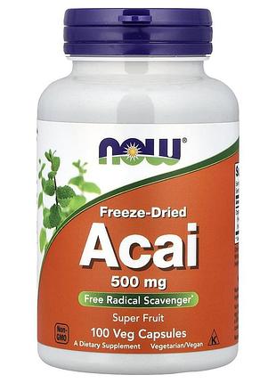 Асаи, acai, now foods, лиофилизированные ягоды, 500 мг, 100 вегетарианских капсул