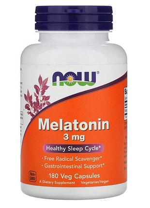 Мелатонин, melatonin, now foods, 3 мг, 180 вегетарианских капсул