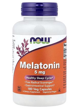 Мелатонин, melatonin, now foods, 5 мг, 180 вегетарианских капсул