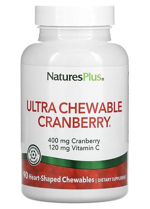Клюква с витамином c, cranberry with vitamin c, nature's plus, клюква и клубника, 90 жевательных таблеток