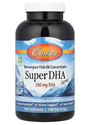 Рыбий жир, super-dha gems, carlson, 500 мг, 180 гелевых капсул