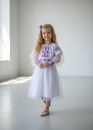 Сукня вишиванка для дівчаток біла фіолетов