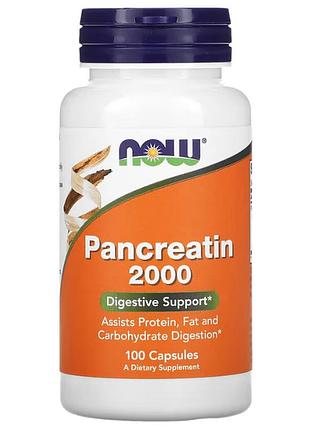 Панкреатин, pancreatin 2000, now foods, 100 капсул (200 мг на капсулу)