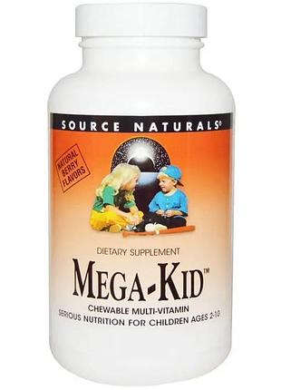 Мультивитамины и минералы для детей, mega-kid, source naturals, вкус ягод, 120 жевательных вафель