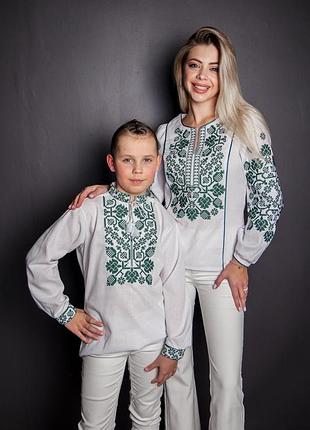 Вишиванка для хлопчика всеволод біла із зеленим 104