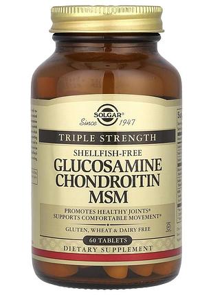 Глюкозамин хондроитин мсм, glucosamine chondroitin msm, solgar, тройная сила, 60 таблеток (глюкозамин)
