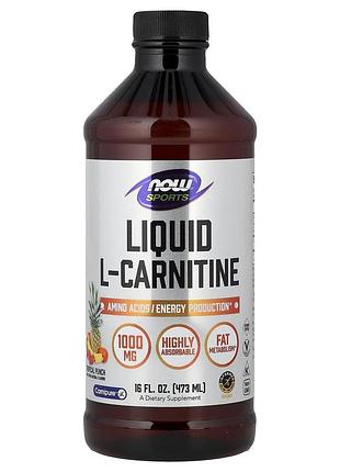 L-карнитин, l-carnitine, now foods, sports, жидкий, тропический пунш, 473 мл