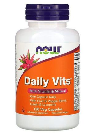 Мультивитамины и минералы, daily vits, now foods, 1 в день, 120 вегетарианских капсул