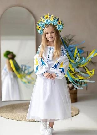 Сукня вишиванка святкова для дівчинки біла ластівки 122