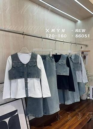 Джинсовий костюм кюлоти та сорочка дівчинці 120, 130, 140, 150, 160 зріст