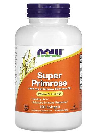 Масло вечерней примулы, evening primrose oil, now foods, супер, 1300 мг, 120 гелевых капсул