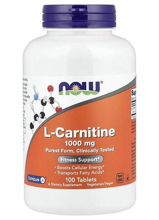 L-карнитин, l-carnitine, now foods, 1000 мг, 100 таблеток