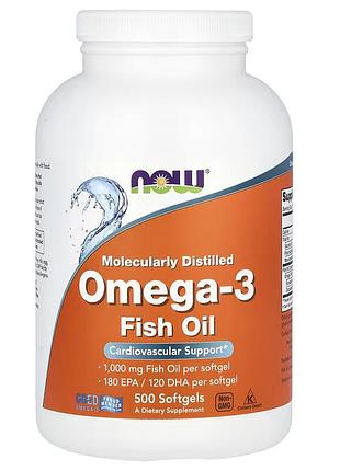 Омега-3 рыбий жир, omega-3 fish oil, now foods, 2000 мг, 500 рыбных капсул (1000 мг на капсулу)