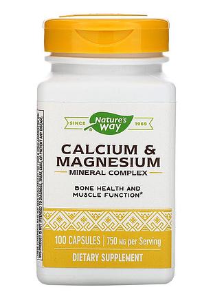 Кальций и магний, calcium & magnesium mineral complex, nature's way, 750 мг, 100 капсул (250 мг в капсуле)