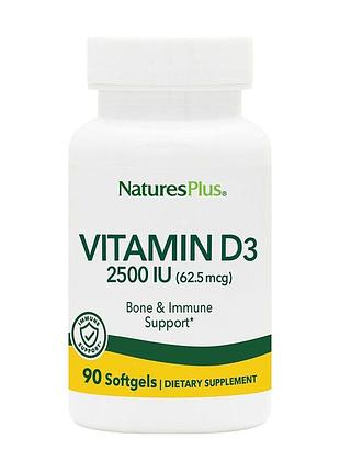 Витамин d3, vitamin d3, nature's plus, 2500 ме, 90 гелевых капсул