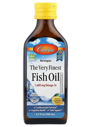 Рыбий жир высшего качества, the very finest fish oil, carlson, норвежский, лимон, 1600 мг, 200 мл