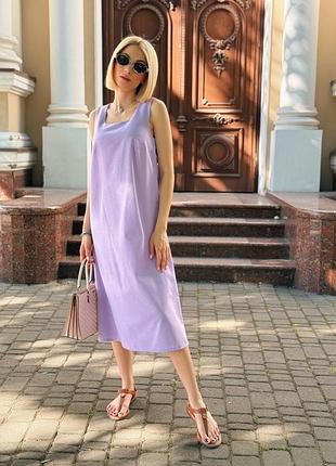 Длинное однотонное платье из льна iness 50-52, лавандовый