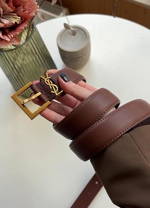 Жіночий коричневий шкіряний ремінь saint laurent
