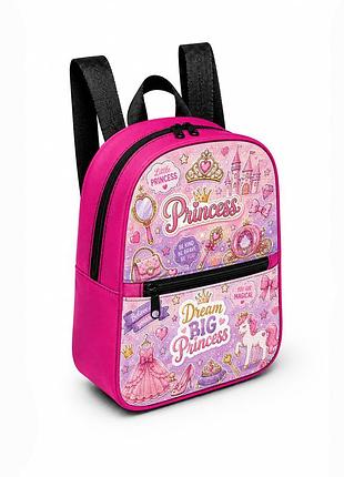 Детский мини-рюкзак розовый с принтом princess для девочки 28×24×10 см мини-сумка детская (05212)