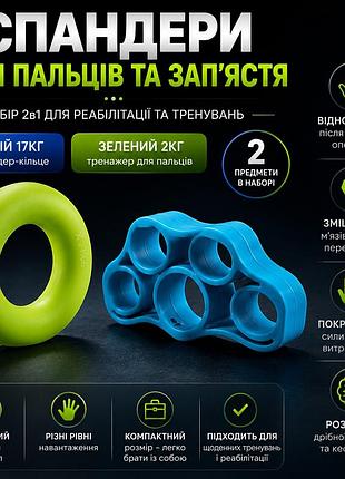 Еспандери для пальців та зап'ястя 2в1 17 кг + 2 кг для реабілітації, зміцнення кисті та розвитку сили хвата