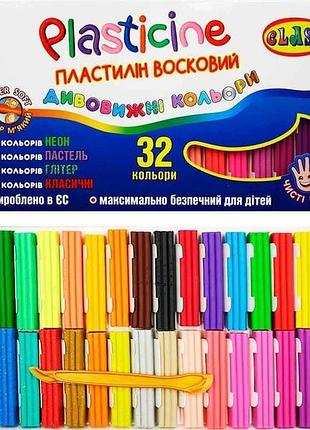 Пластилин 32 цветов чистые руки mini, стек, eco, 360гр., 7656c, class тм class