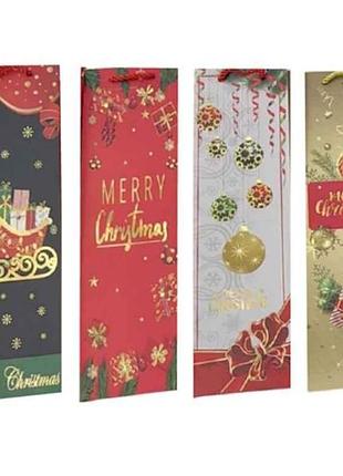 Пакет новогодний под бутылку merry christmas 36*11*11см r32956 тм stenson