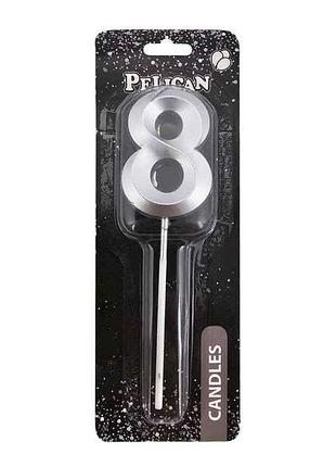 Свеча-цифра 8 5см серебро 3d арт.863218 тм pelican