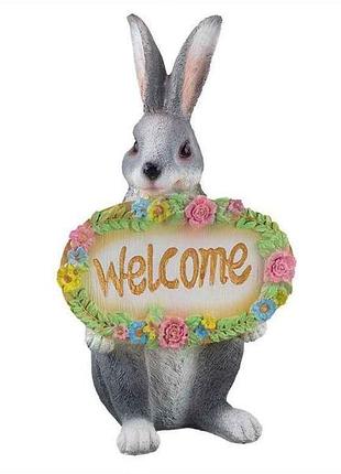 Садова фігурка полістоун 22,5*19*38,5см заєць welcome тм деколайн