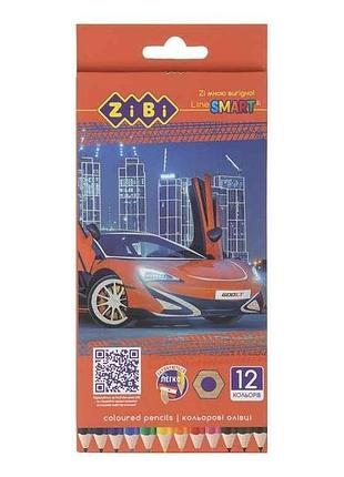 Карандаши цветные 12кол. , машинка, шестигранний, smart line тм zibi