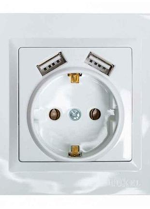 Розетка с заземлением и 2 usb jazz (белый) 9030 тм luxel