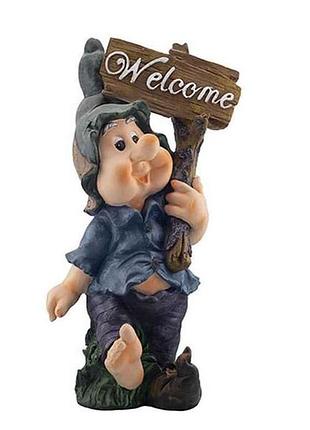 Садова фігурка полістоун 31*25*60см гном welcome-1 тм деколайн