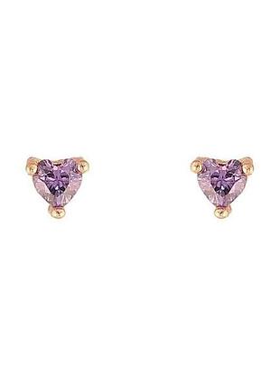 Сережки пусети ml 18k бузкові кристальні серця 3х3мм 303592 тм xuping