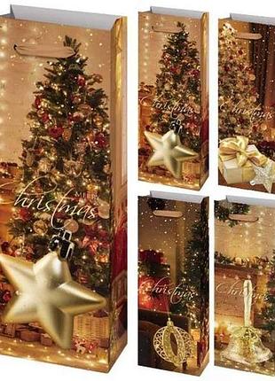 Пакет новогодний под бутылку merry christmas 13*8,5*36см бумажный r96598 тм stenson