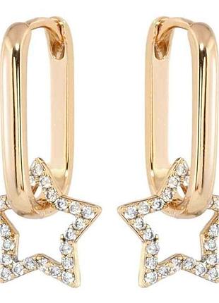 Серьги позолота 18k подвески на колечках звезды с цирконом 2 в 1 (203097) тм xuping