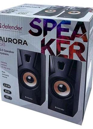 Колонка компьютерная 2.0 aurora s8 8w, mdf черные 8w тм defender