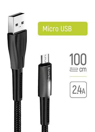 Кабель usb - microusb (zinc alloy led) 2.4а 1м черный тм сolorway