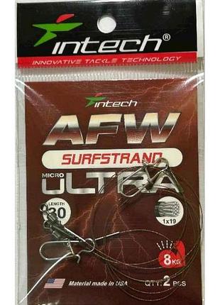 Повідець металевий 0,26мм 9кг 30см (2шт/уп) afw surfstrand micro ultra 1х19 тм intech