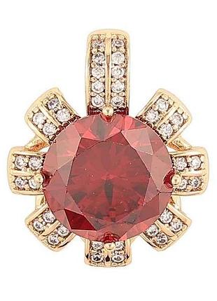 Кулон позолота 18k «квіточка з червоним фіанітом та інкрустацією цирконієм» для ланцюжка до 5мм (262305) тм xuping