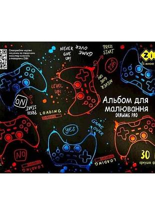 Альбом для рисования 30арк. gamer, а4, 120г/м2 на пружине, т.-синий, kids line тм zibi