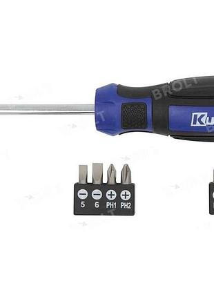 Викрутка sl5, 6 мм, ph1, 2, pz1, 2, t15, 20, crv6150, hrc 51-54 9 насадок, тм kubis