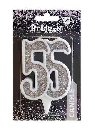 Свеча юбилейная 55 срибло 7см. тм pelican