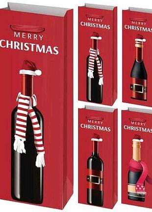 Пакет новогодний под бутылку merry christmas 13*8,5*36см бумажный r96599 тм stenson