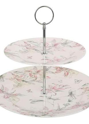 Фруктовница фарфоровая двухъярусная 19/27см pink orchid тм bonadi