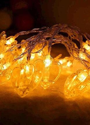 Гирлянда фигурки 12led пришепка-сердечко теплый белый 5м 1698-35 тм китай