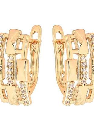 Серьги английская застежка позолота 18k узор с кристаллами арт.307113 тм xuping